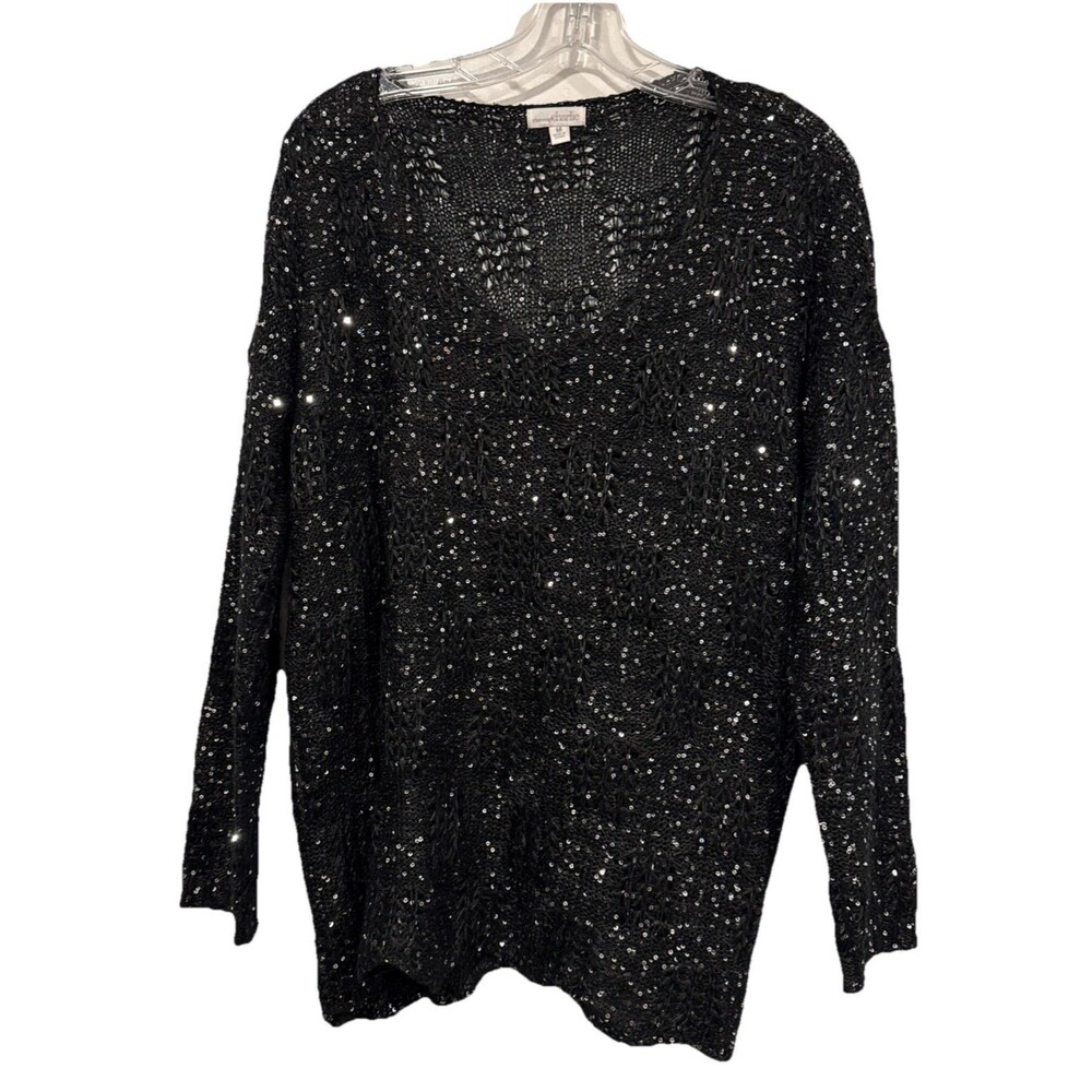 Women’s Sequin Black Silver Sweater Formal Metallic Size M by Charming Charlie